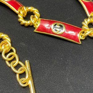 1970’s Vintage Gucci Enamel Chain Belt/Necklace - Gold, Red & Black